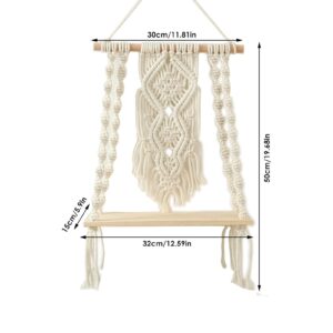 Macrame Hanging Shelf with Handmade Woven Tassel Hanger Rustic Wall Shelves Aesthetic Hanging Shelf Aesthetic Wall Decor Aesthetic Room Decor Rope Floating Shelf for Photo Frame Plant Hangers (D)