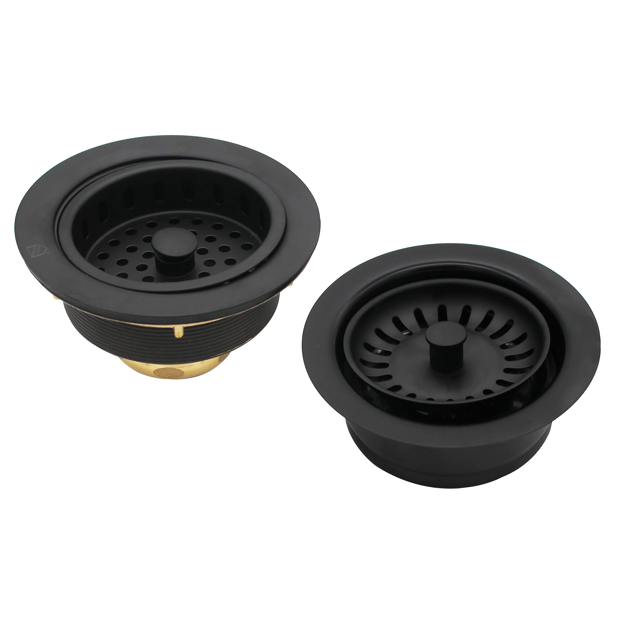 Westbrass CO2165S-62 Combo Pack 3-1/2" Post Style Large Kitchen Sink Waste Disposal Drain Flange with Basket Strainer, 1-Pack, Matte Black