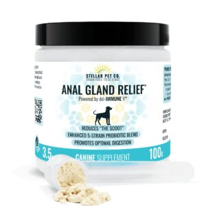 stellar biotics - anal gland relief™ for dogs (powered by del-immune v®) - promotes healthy digestion and immune support | reduces anal gland itching