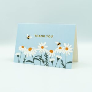 Gooji 4x6 Bee & Dasiy Gold Foil Thank You Cards (Bulk 20-Pack) Matching Peel-and-Seal Envelopes | Assorted Set, Watercolor, Birthday Party, Baby Shower, Weddings, Greeting, Blank Notes