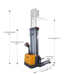 APOLLOLIFT Full Electric Pallet Forklift Lift Stacker with Straddle Legs 3300lbs Load Capacity 118inch Lifting Height with Adjustable Forks