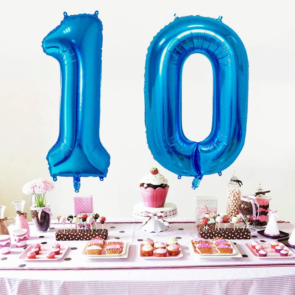 Number 10 Balloons 32 inch Digital Balloon Alphabet 10th Birthday Balloons Digit 10 Helium Balloons Big Balloons for Birthday Party Supplies Wedding Bachelorette Bridal Shower, Blue Number 10