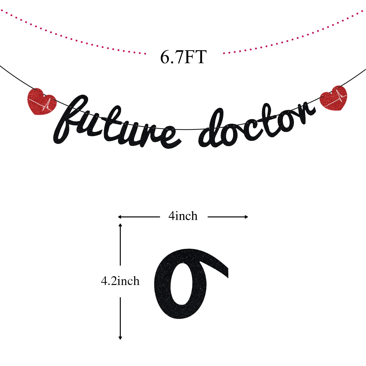 Unoggsor Black Glitter Future Doctor Banner - Doctor Graduation Decorations - 2022 Congrats Doctor, Medical School Graduation Party Supplies