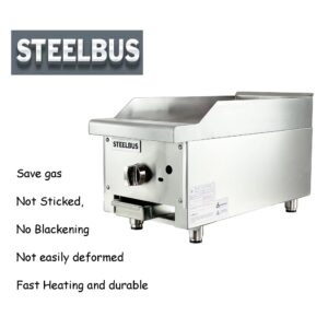 STEELBUS Commercial Gas Griddle-12''x23'' | Gas griddle flat top grill |19MM Thicken Heating Plate Heavy duty Stainless Steel gas Griddle,Countertop Griddle for Restaurant Equipment-22,000 BTU 6000W