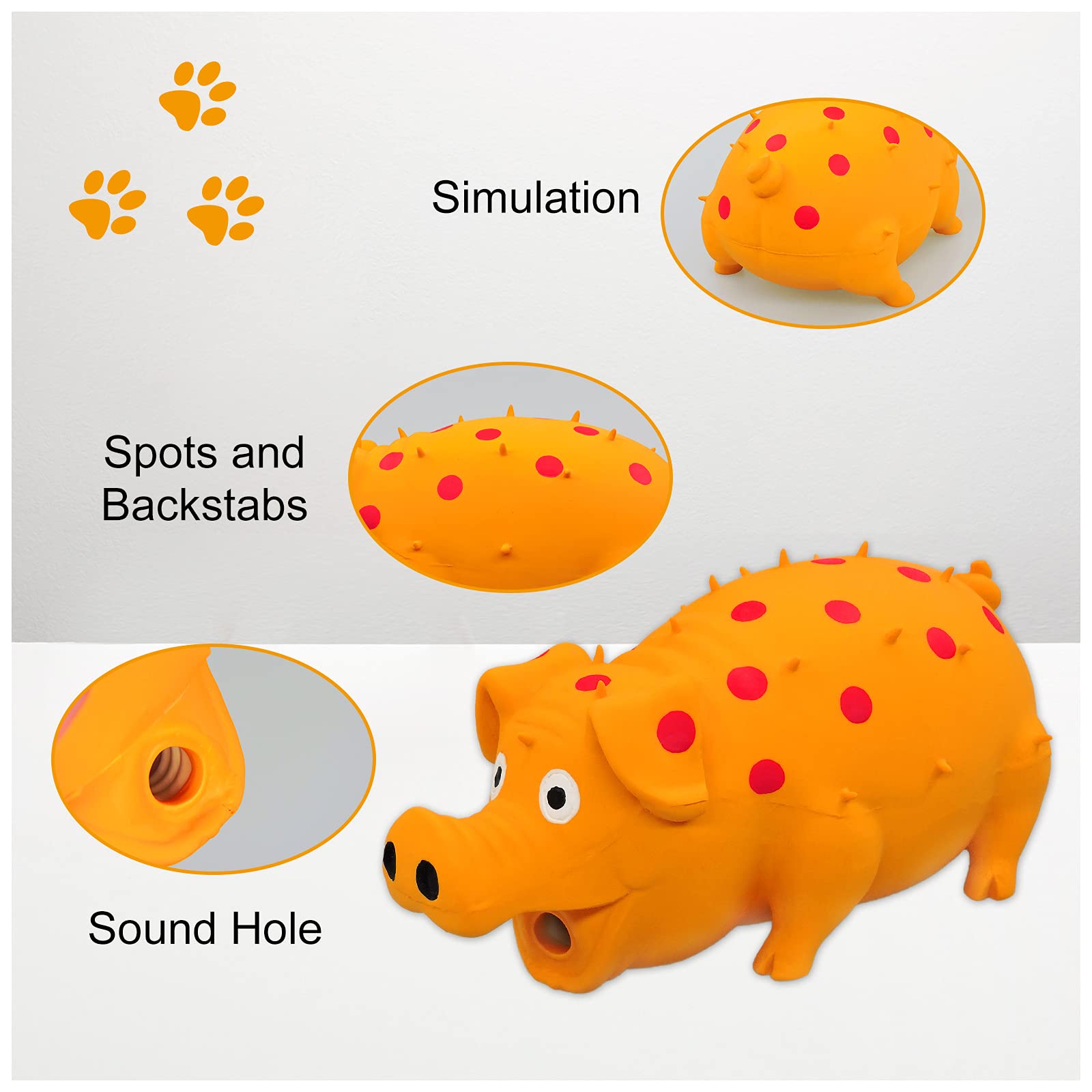 Andiker Dog Squeaky Toy, Dots Latex Dog Chew Toys with a Oinks Sound Squeaker Grunting Pig Dog Toy Sturdy Self Play 8" Dog Squeeze Toy for Dental Biting Chasing to Kill Boring Time (Orange)