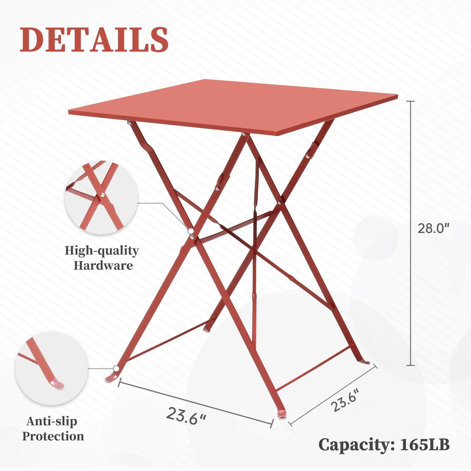 SUMETURE 3Pcs Patio Bistro Set, Folding Outdoor Patio Furniture Sets,1 Folding Patio Table and 2 Chairs Indoor and Outdoor for Patio, Yard, Garden (Terracotta)