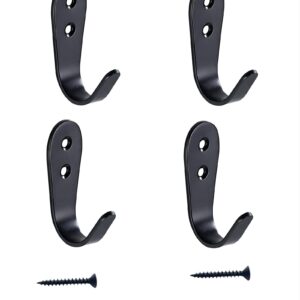 GSLSTGS 4 Pcs Black Coat Hooks for Wall, Heavy Duty Hooks for Hanging Coats No Rust Hooks Wall Mounted with Screws for Key, Towel, Bags, Cup, Hat Indoor and Outdoor (Black-4pcs)