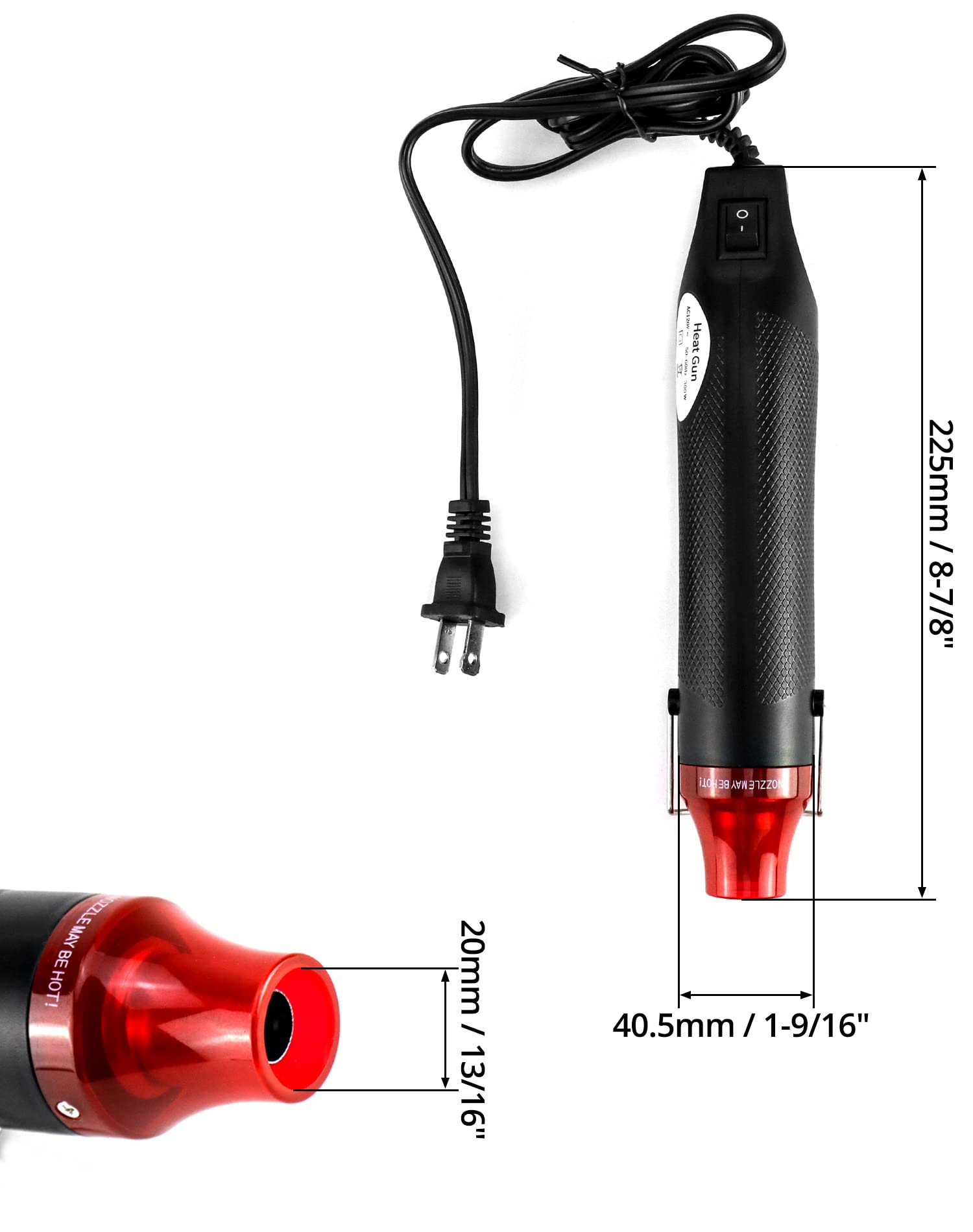 QWORK Heat Gun, 110V 300W Hot Air Gun Tools Shrink Gun with Stand and Power Cord, for Shrinking Wrapping PVC, DIY Embossing and Drying Paint