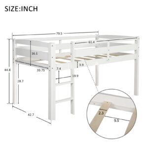 Bellemve Low Loft Bed Twin Size Wooden Loft Bed Frame with Ladder for Kids Girls Boys Teens, White