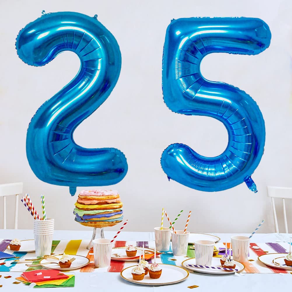 Number 25 Balloons 32 inch Digital Balloon Alphabet 25th Birthday Balloons Digit 25 Helium Balloons Big Balloons for Birthday Party Supplies Wedding Bachelorette Bridal Shower, Blue Number 25