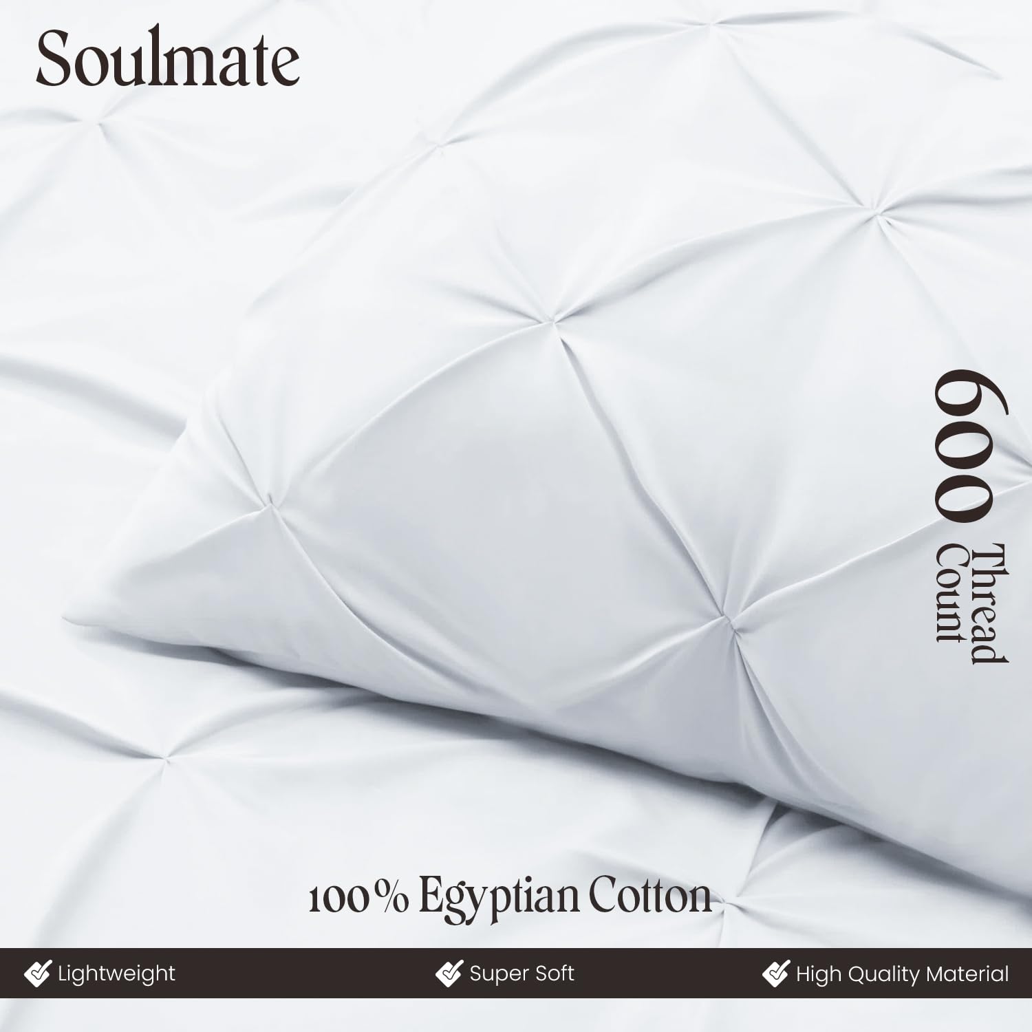 SGI bedding Duvet Cover Oversized Queen Size 600 Thread Count 3 Piece Set - Super Soft Luxury Sateen Weave & Breathable All Season Comforter Cover with Zipper Closure Corner Ties - White Pinch