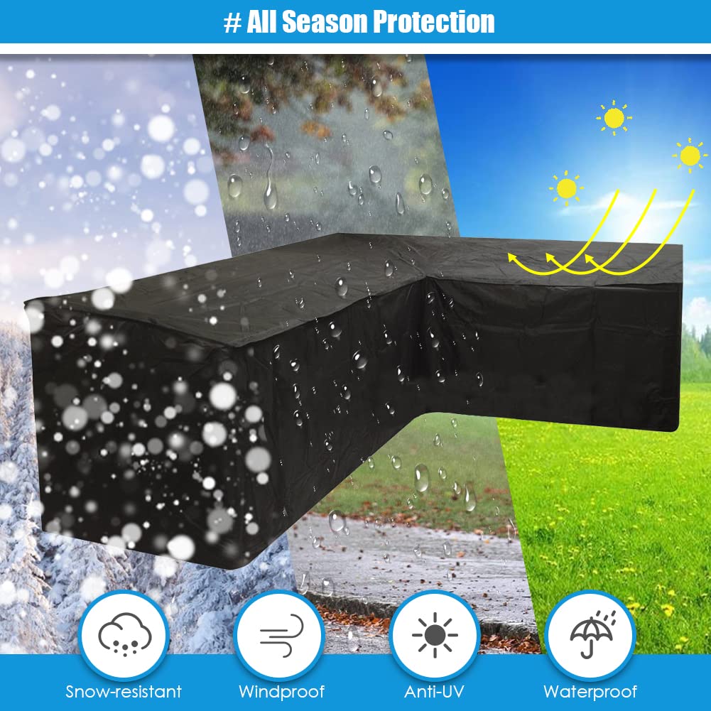 Gicov Patio Sectional Sofa Cover Waterproof L Shape Furniture Cover Outdoor Couch Cover Heavy Duty Garden Furniture Protector with Windproof Strap