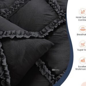 Duvet Cover King/Cal King Size 600 Thread Count 3 Piece Set - Super Soft Luxury Sateen Weave & Breathable all season Comforter Cover with Zipper Closure Corner Ties - Dark Grey Diamond Ruffle