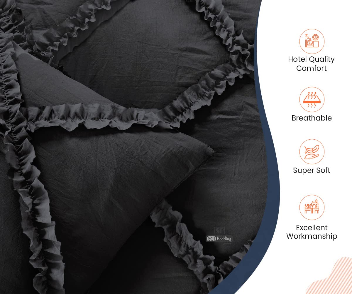 Duvet Cover King/Cal King Size 600 Thread Count 3 Piece Set - Super Soft Luxury Sateen Weave & Breathable all season Comforter Cover with Zipper Closure Corner Ties - Dark Grey Diamond Ruffle