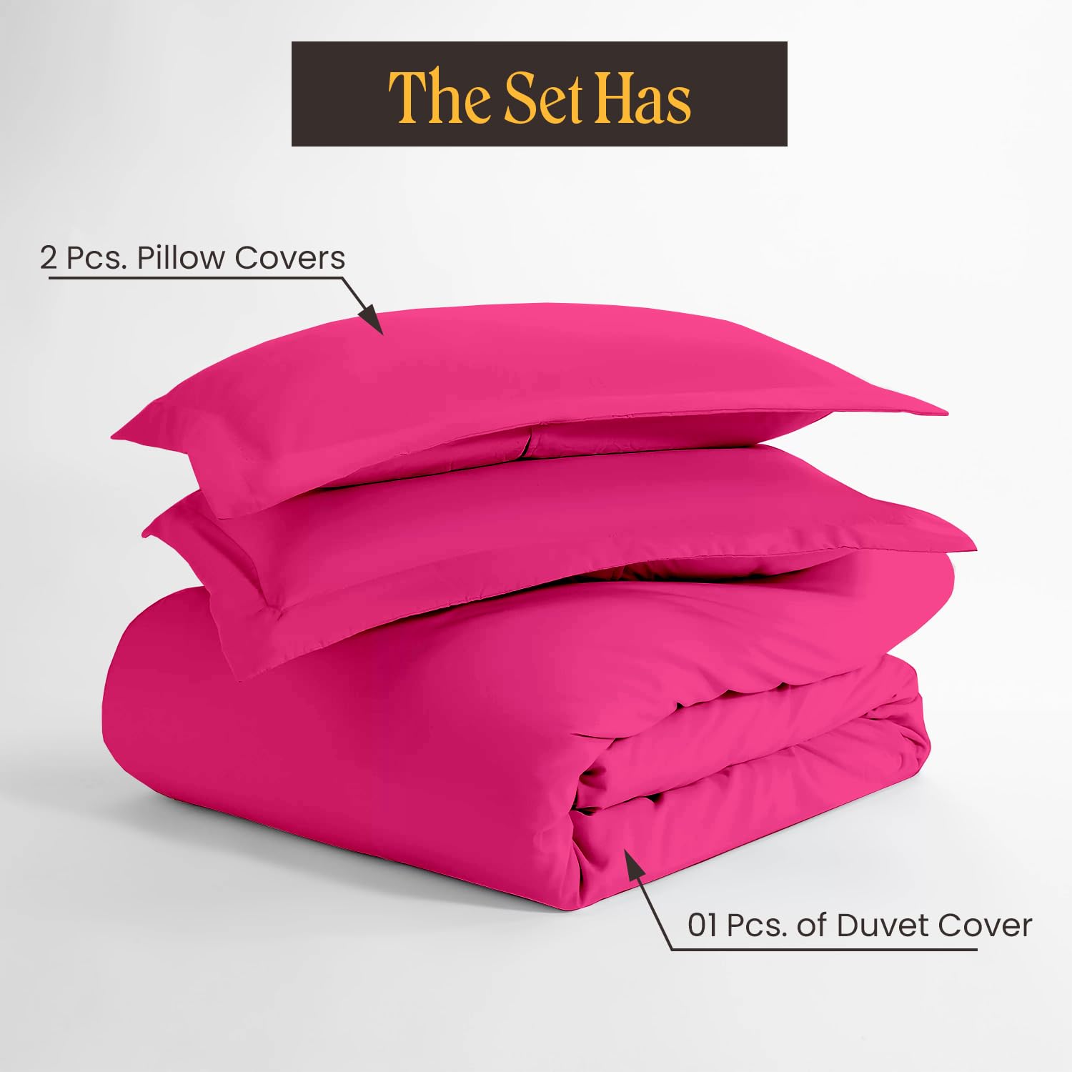 SGI bedding 3 Piece Full/Queen Size Duvet Cover - 600 Thread Count, 1 Duvet Cover 2 Pillows Covers, Premium, Soft, Cooling & Breathable Duvet Cover, Zipper Closure and Corner Ties - Hot Pink