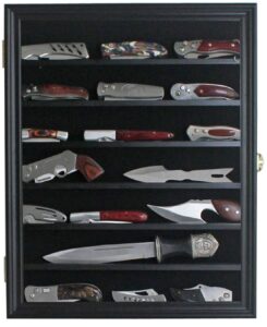 displaygifts knife display case pocket knife display case for wall stand military folding knife shadow box knife enthusiast collectibles with 98% uv protection lockable black finish