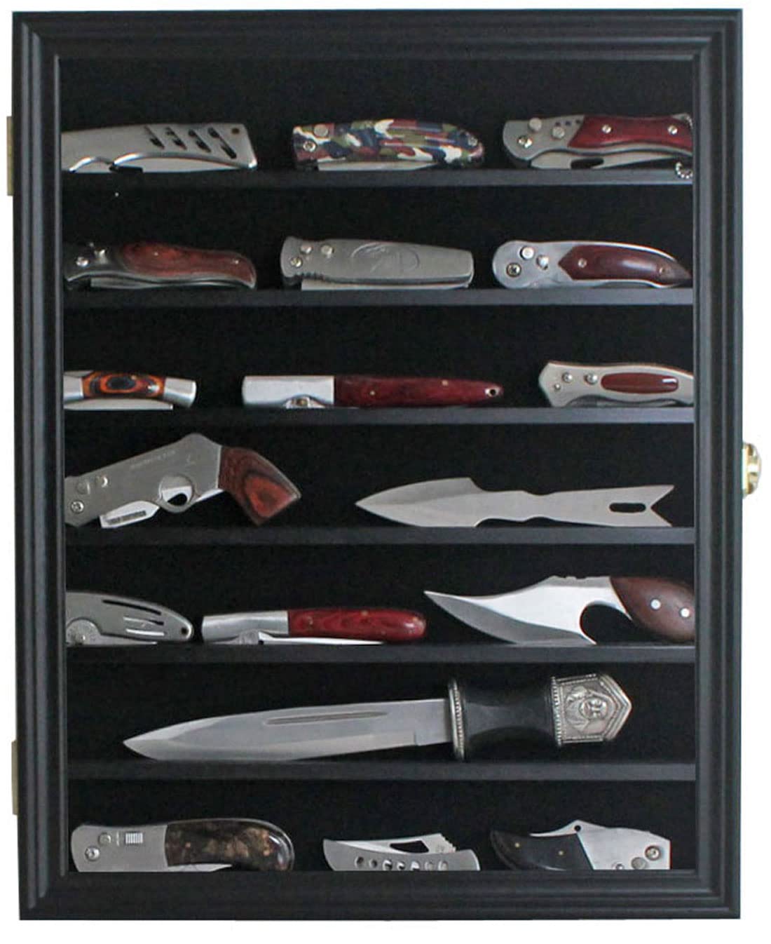 DisplayGifts Knife Display Case Pocket Knife Display Case for Wall Stand Military Folding Knife Shadow Box Knife Enthusiast Collectibles with 98% UV Protection Lockable Black Finish