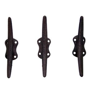 Brown Boat Cleat Cast Iron Wall Hooks, Wall Mounted for Hanging Coats, Purses, Towels, Hats, Beach Themed Wall Décor, Set of 3, 5.75 Inches High