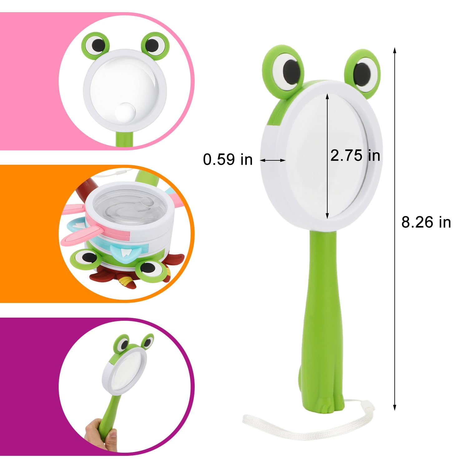 Children Handheld Magnifying Glass for Student Kids Exploring Nature, Scientific Experiment Insect Animal Plant Leaves Observation Reading (Frog Style 1Pcs)