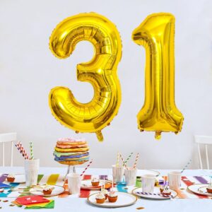 40 inch 31 Number Balloon 31 Birthday Balloons Digit 31 Helium Balloons Giant Balloon Alphabet Foil Balloon for Birthday Party Supplies Wedding Bachelorette Bridal Shower, Gold Mylar 31 Balloon