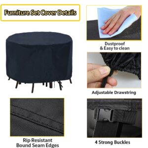 POMER Patio Furniture Covers, 72inch Round Bar Height Table Chair Set Cover Waterproof Outdoor Table Cover for Garden Furniture Set - 72" D x 43" H