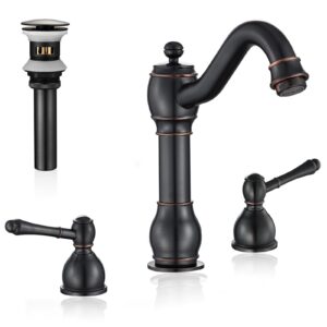 ibofyy black bathroom sink faucet, 8 inch two handle bathroom faucet 3 holes solid brass with metal pop-up drain assembly (oil-rubbed bronze)