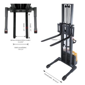 APOLLOLIFT Full Electric Pallet Forklift Lift Stacker with Straddle Legs 3300lbs Load Capacity 118inch Lifting Height with Adjustable Forks