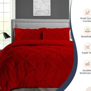 SGI bedding 3 Piece Duvet Cover Oversized Queen Size, Pinch 600 TC, 100% Cotton Sateen,1 Duvet Cover with 2 Pillows Covers,with Zipper Closure & Corner Ties, Soft,Cooling & Breathable - Blood Red