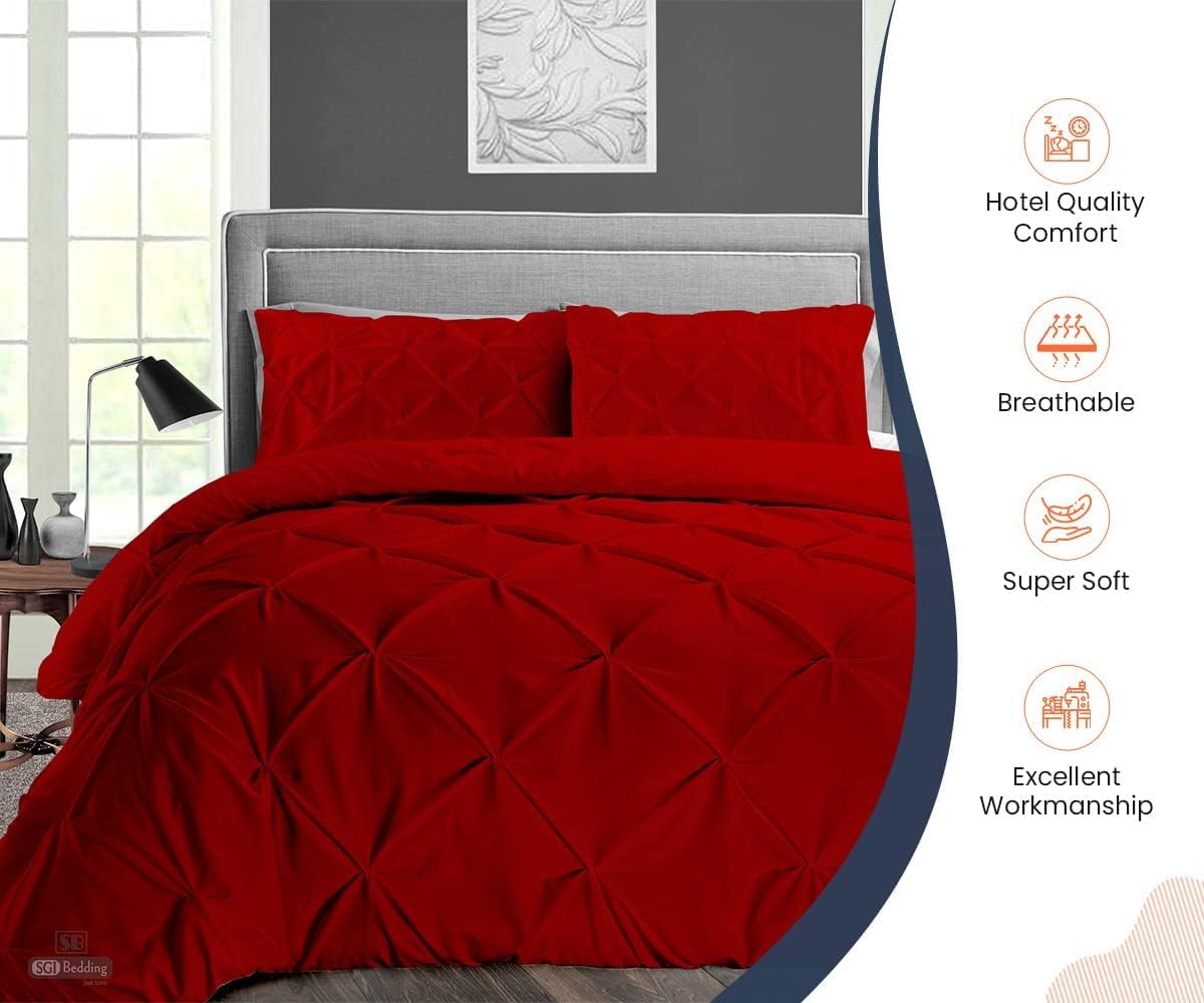 SGI bedding 3 Piece Duvet Cover Oversized Queen Size, Pinch 600 TC, 100% Cotton Sateen,1 Duvet Cover with 2 Pillows Covers,with Zipper Closure & Corner Ties, Soft,Cooling & Breathable - Blood Red