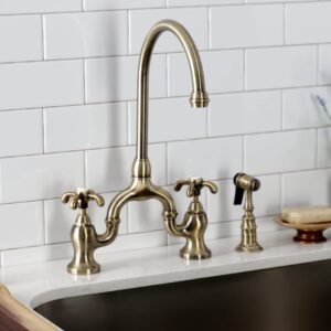 Kingston Brass KS7797TXBS French Country Bridge Kitchen Faucet, Brushed Brass