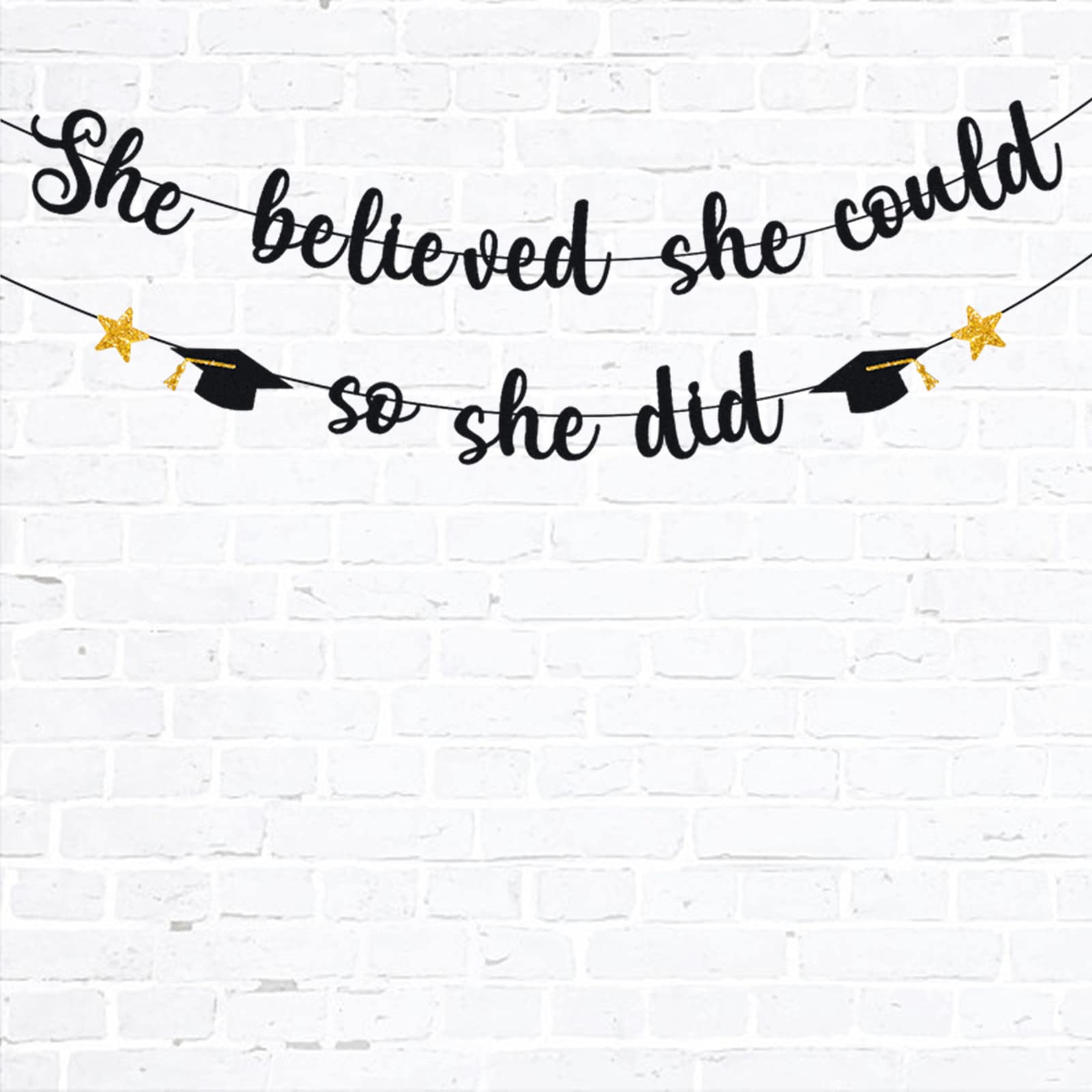 2024 Graduation Banner, Glittery She Believed She Could So She Did Banner Garland Photo Props Banner for Party Home Classroom Decorations… (Black)