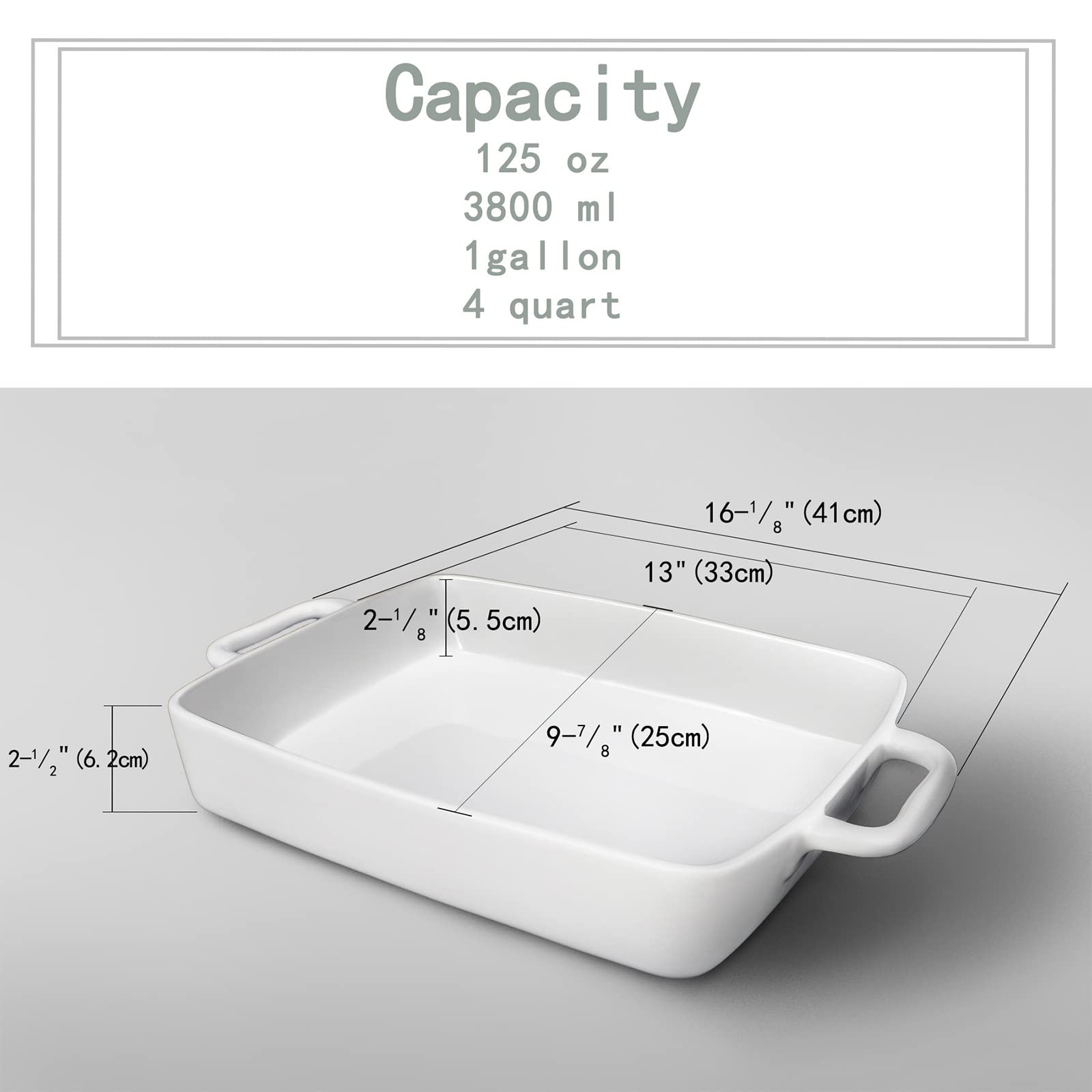 FLORWOD Large Baking Dish 9x13 Oven Dish Baking Lasagna Pan with Handles, White Porcelain Casserole Dish Oven Safe for Cake, Banquet and Daily Use, 4 Quart