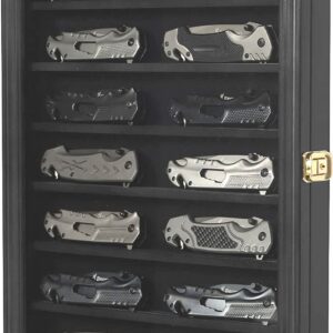 DisplayGifts Knife Display Case Pocket Knife Display Case for Wall Stand Military Folding Knife Shadow Box Knife Enthusiast Collectibles with 98% UV Protection Lockable Black Finish