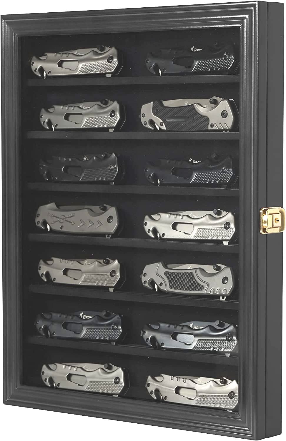 DisplayGifts Knife Display Case Pocket Knife Display Case for Wall Stand Military Folding Knife Shadow Box Knife Enthusiast Collectibles with 98% UV Protection Lockable Black Finish