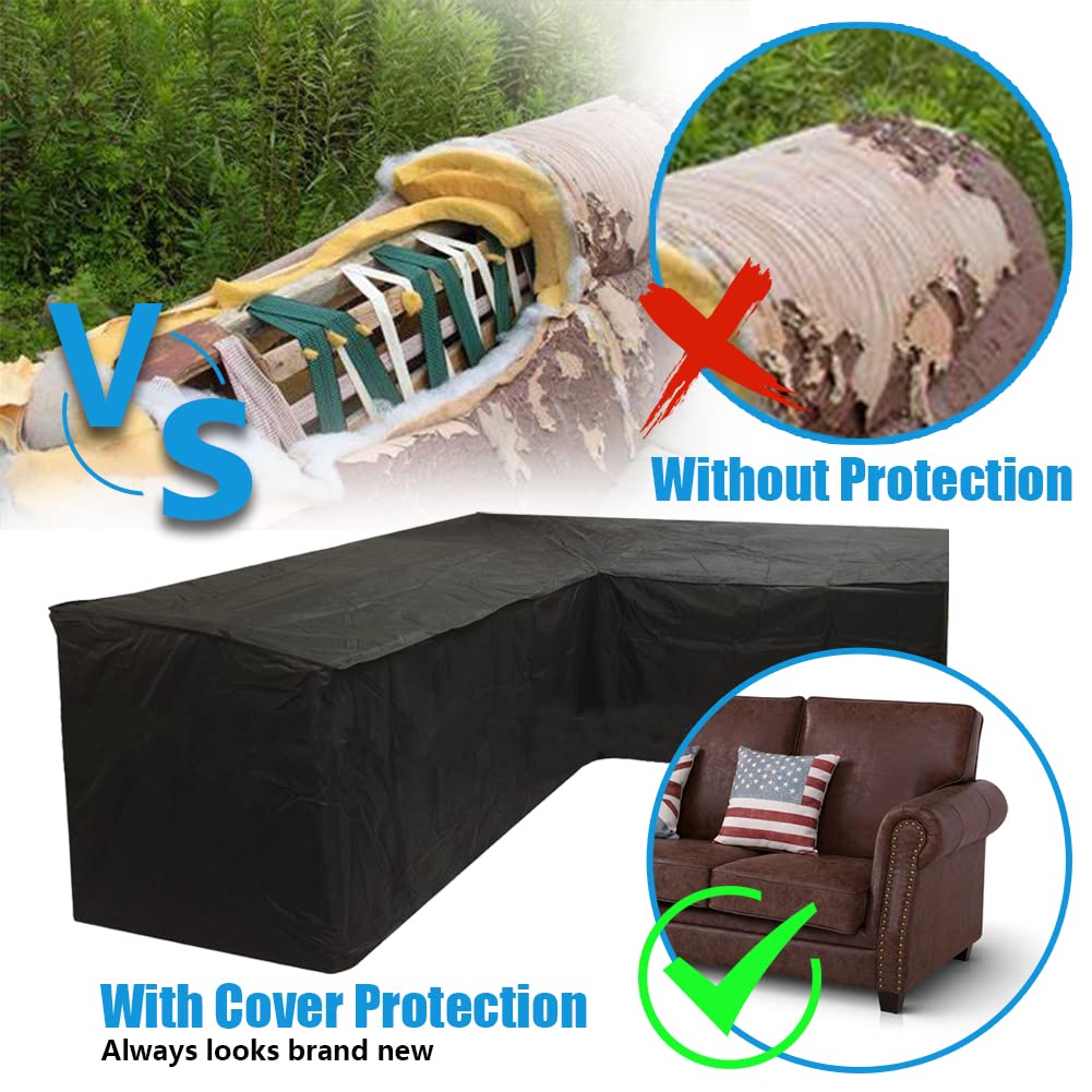 Gicov Patio Sectional Sofa Cover Waterproof L Shape Furniture Cover Outdoor Couch Cover Heavy Duty Garden Furniture Protector with Windproof Strap