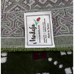 Modefa Turkish Islamic Prayer Rug - Large Group Praying Carpet - Wide Plush Velvet Salah Mat - Multi Person Muslim Janamaz Sajada for Family or Mosque - 12 Person (Vined Arch Green/Red)