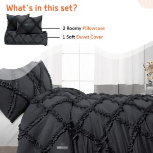 Duvet Cover King/Cal King Size 600 Thread Count 3 Piece Set - Super Soft Luxury Sateen Weave & Breathable all season Comforter Cover with Zipper Closure Corner Ties - Dark Grey Diamond Ruffle