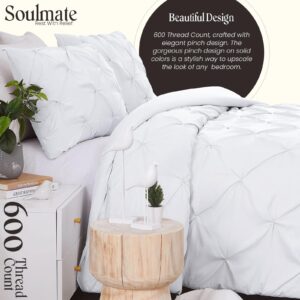 SGI bedding Duvet Cover Oversized Queen Size 600 Thread Count 3 Piece Set - Super Soft Luxury Sateen Weave & Breathable All Season Comforter Cover with Zipper Closure Corner Ties - White Pinch