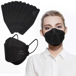 KN95 Face Masks for Adults 50 Pack, Individually Wrapped, 5-Ply Black Disposable Face Mask Against PM 2.5 Smoke & Dust, Filtration Efficiency 95%