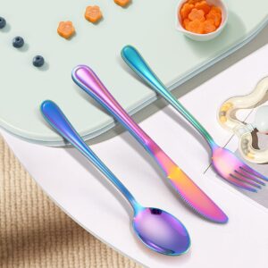 LIANYU 9-Piece Rainbow Kids Silverware Set, Stainless Steel Toddler Utensils Flatware Set, Child Cutlery Tableware Set for 3, Include knife Fork Spoon, Mirror Finished, Dishwasher Safe