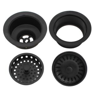 Westbrass CO2165S-62 Combo Pack 3-1/2" Post Style Large Kitchen Sink Waste Disposal Drain Flange with Basket Strainer, 1-Pack, Matte Black