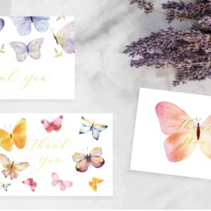 Gooji 4x6 Butterfly Gold Foil Thank You Cards with Envelopes (Bulk 20-Pack) Peel-and-Seal Envelopes Assorted Set, Birthday, Baby Shower, Bridal Shower, Weddings, Small Business