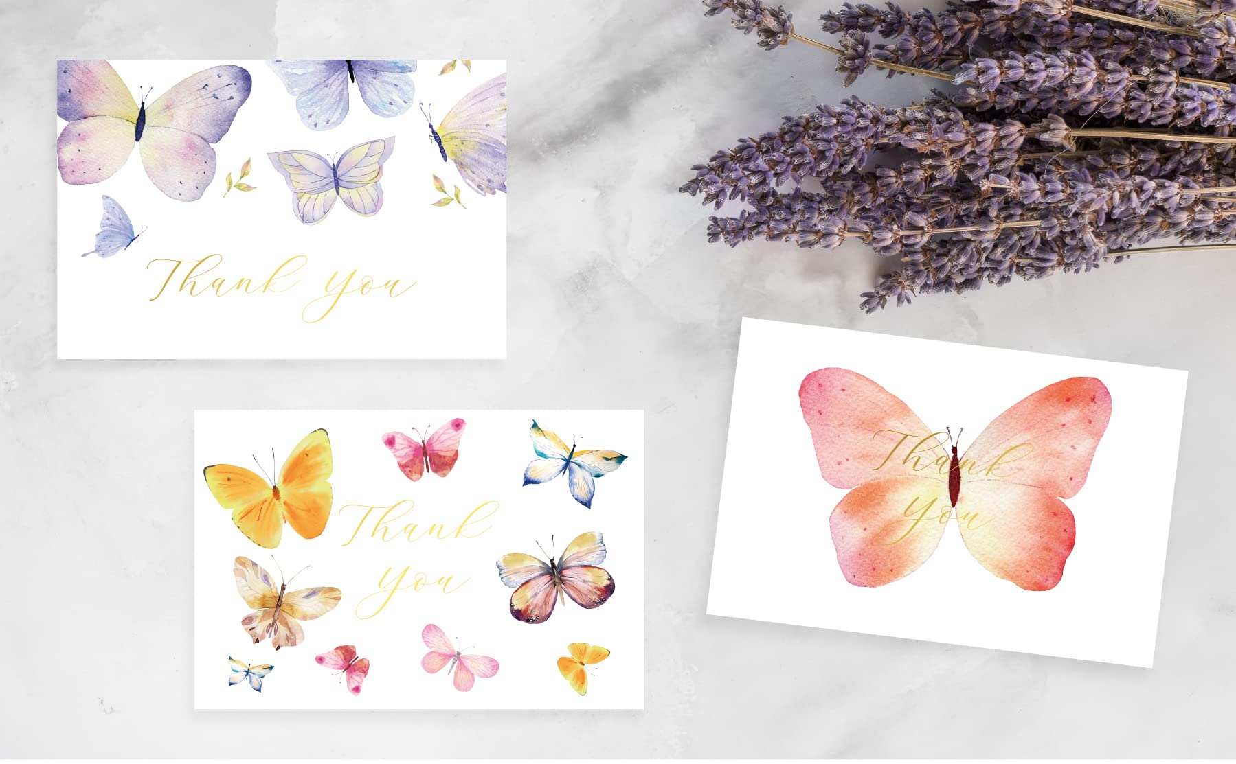 Gooji 4x6 Butterfly Gold Foil Thank You Cards with Envelopes (Bulk 20-Pack) Peel-and-Seal Envelopes Assorted Set, Birthday, Baby Shower, Bridal Shower, Weddings, Small Business