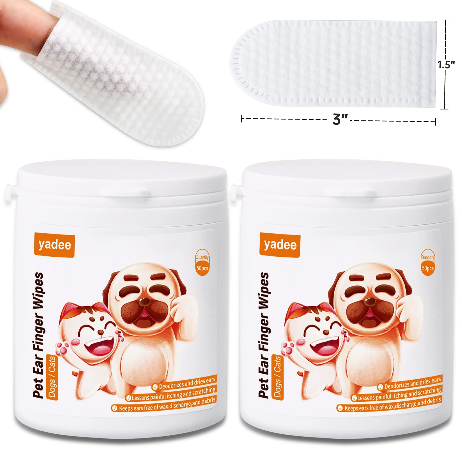 100Pcs Dog Ear Wipes Finger, Dog Ear Cleaner Wipes for Dogs and Cats, Pet Ear Wipes, Soft & Easy Otic Cleaning Pads, Remove Wax, Dirt & Stop Smelly, Itchy, Non-Irritating