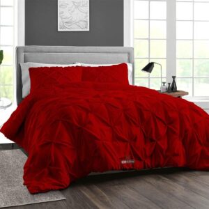 sgi bedding 3 piece duvet cover oversized queen size, pinch 600 tc, 100% cotton sateen,1 duvet cover with 2 pillows covers,with zipper closure & corner ties, soft,cooling & breathable - blood red