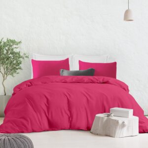 sgi bedding 3 piece full/queen size duvet cover - 600 thread count, 1 duvet cover 2 pillows covers, premium, soft, cooling & breathable duvet cover, zipper closure and corner ties - hot pink