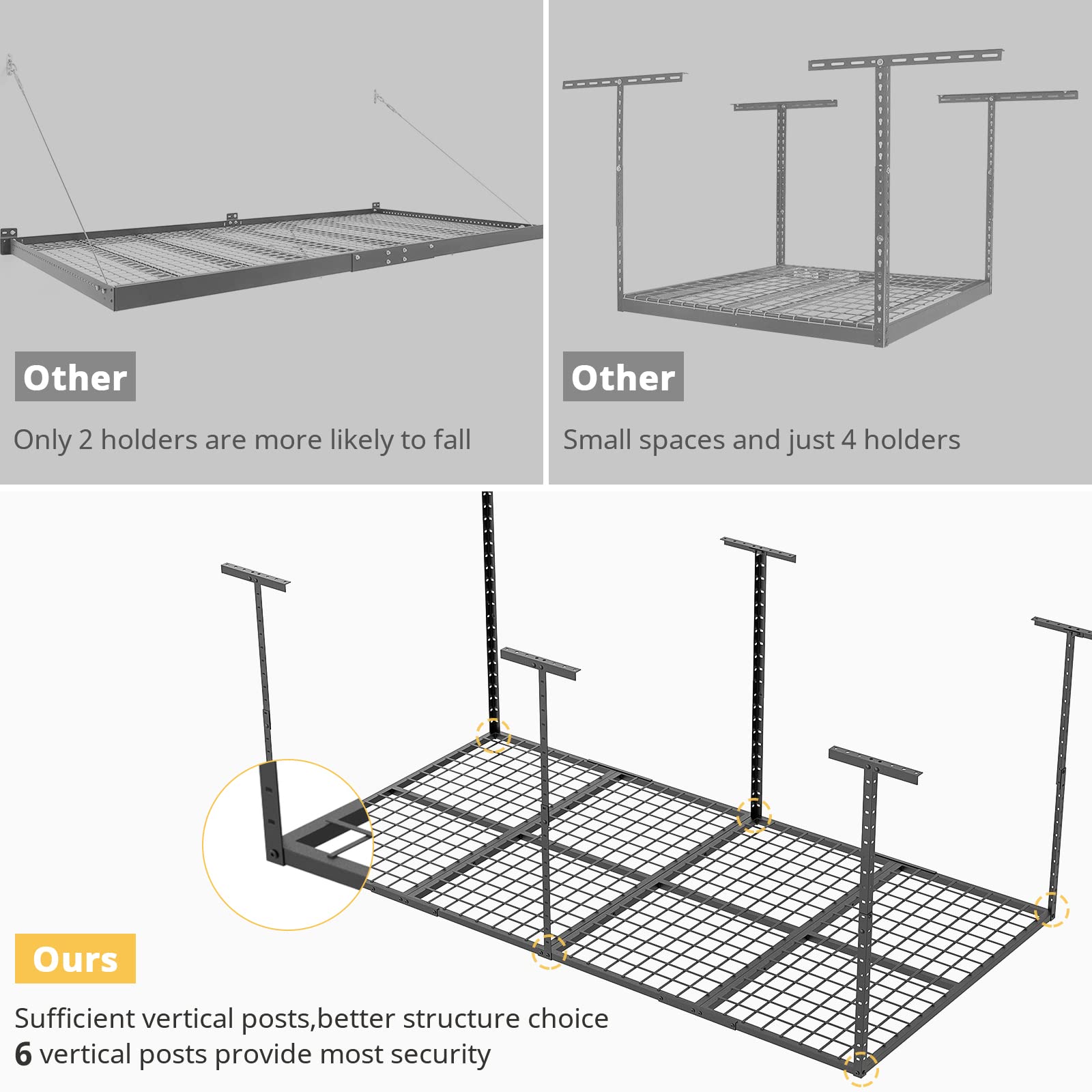 4x8 Heavy Duty Steel Overhead Garage Ceiling Storage Rack, Adjustable Ceiling Mounted Racks, Sturdy Hanging Garage Storage, 650lbs Weight Capacity, 42 in. H x 96 in. W x (22-40 Dropdown), Black