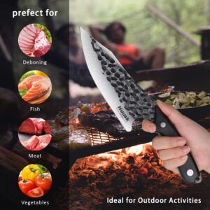 Huusk Chef Knife with Sheath Viking Knife Forged from High Carbon Steel Boning Knife for Meat Cutting Full Tang Butcher Knife Outdoor Cooking Knife for Kitchen or Camping Gifts for Dad Christmas Gift