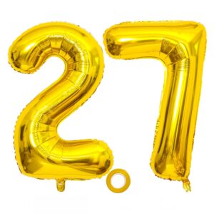 40 inch 27 number balloon 27 birthday balloons digit 27 helium balloons giant balloon alphabet foil balloon for birthday party supplies wedding bachelorette bridal shower, gold mylar 27 balloon