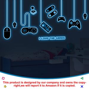 Game Wall Decals Glow in The Dark Gamer Wall Decals Gaming Wall Stickers Game Room Decor Glow Gaming Controller Sticker Removable Video Game Wall Decor for Boys Kids Girls Bedroom Playroom Home Decor